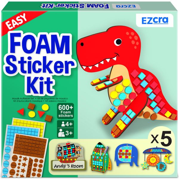 EZCRA Easy Arts and Crafts for Kids - Fun Foam Sticker Kit - 5 Cute Projects for Boys, Over 600 Stickers - Art Supplies and Art Kit for Kids - Gifts & Toys for Boys and Girls Age 3,4,5,6,7,8