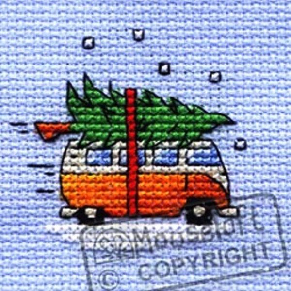 Mouseloft Mini Cross Stitch Kit - VW Camper Van Collecting Tree , Christmas Collection