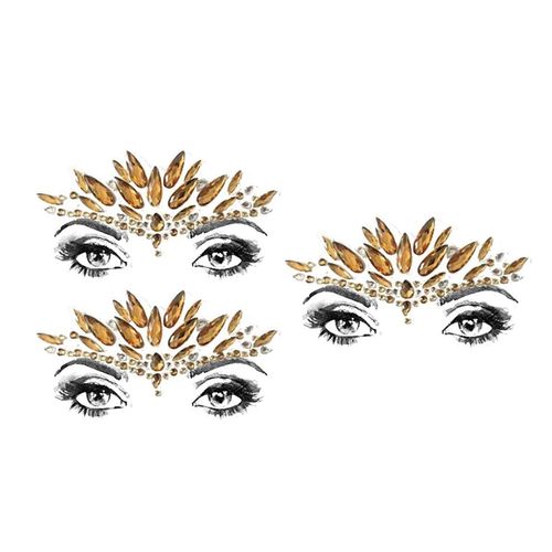 3 Pieces Face Glitter Stone Gold Face Gemstones Stickers Glitter Rhinestones Face Make-Up BFG34x3