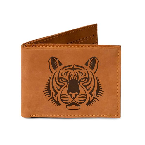 Men's Tribal Tiger Abstract -5 Handmade Genuine Pull-up Leather Wallet MHLT_03