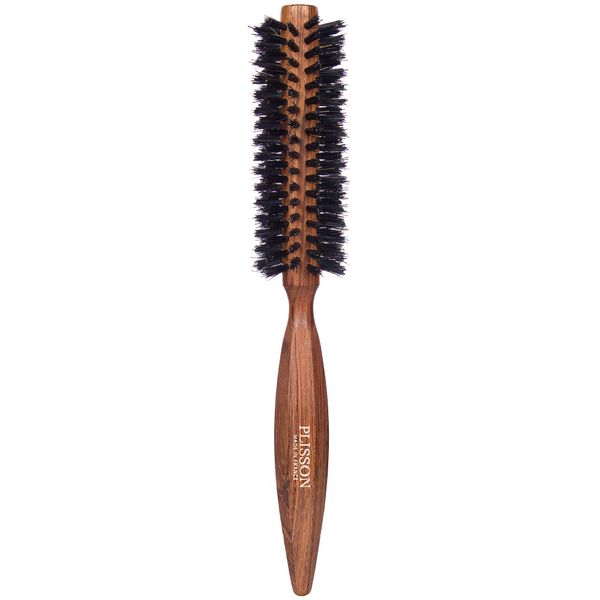 Plisson 10 Rows 100% Wild Boar Round Hair Brush - Dark Wood