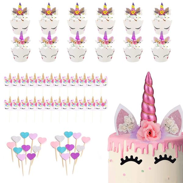 74 Stück Einhorn Tortendeko,Einhorn Kuchen Topper Happy Birthday für Geburtstag Hochzeit Party Kuchendeko 3D EinhornhöRner Und -Wimpern für Baby Shower Mädchen Kinder Geburtstag Party Decor (Rosa)