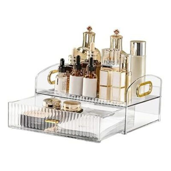 Makeup Organizer Countertop With Drawers, Bedroom Vanity Skincare Clear