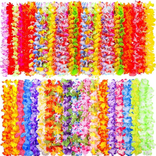 36 Pcs Hawaiian Flower Garlands,Hawaiian Leis Floral Necklace Hula Dance Luau Party Decorations Tropical Party Favors for Adult Kids Aloha Tiki Beach Jungle Lays Summer Party