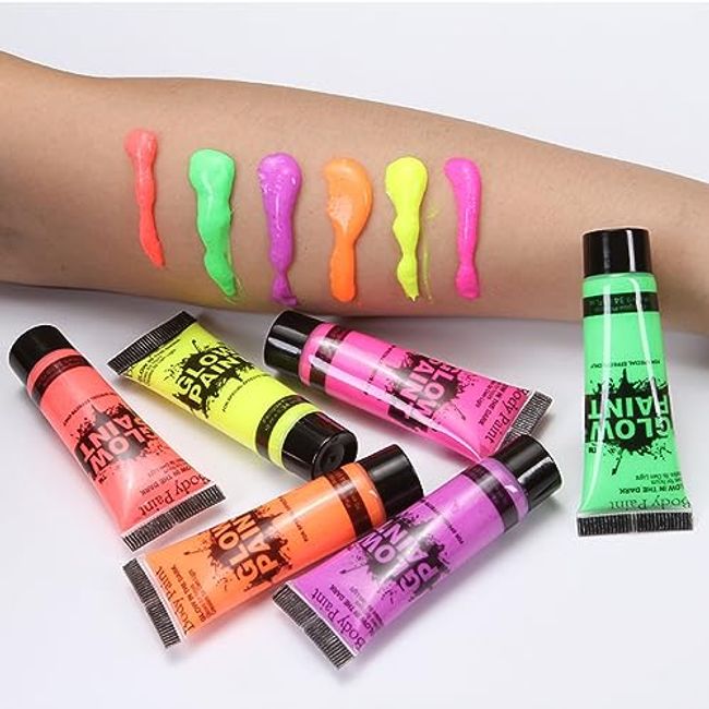  6 Pcs Glow in the Dark Face Body Paint,Blacklight Neon Face & Body  Paints,Easily Cleanable Face & Body Paint Set Neon Body Makeup Glow in the  Dark Party Supplies 