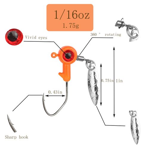 1/16 oz Jig Heads Freshwater Fishing Lures Jig Head with Eye Ball 25PCS Painted Hooks Fishing Jigs for Bass/Crappie (1/16oz Crappie jigs)
