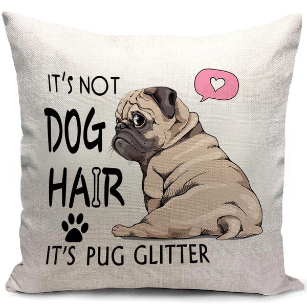 HUASHUZI Pug Dog Cushion Cover Pug Lovers Gift for Women Mum Mothers Day Decorations Throw Pillow Case Decor Home for Livingroom Couch Sofa 18"x18"(45x45cm)