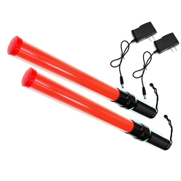 iMBAPrice (2-Pack 21" Long Traffic Safety Rechargeable Flashing LED Light Control Wand Baton Flashlight with Blinking and Steady-Glow Flashing Modes for Parking Guides