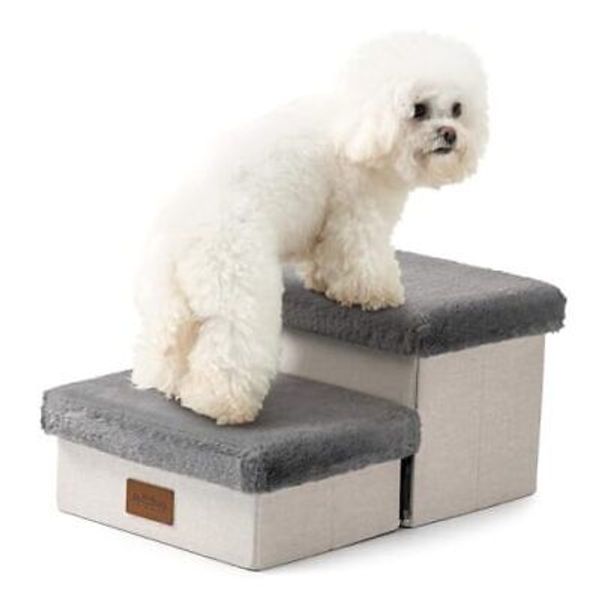 Dog Stairs Dog Steps Dog Ramp for Faux Rabbit hair Grey 2 Step(19.68x13x9.64)