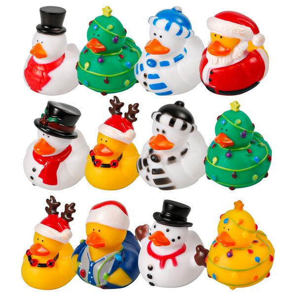 12pcs Christmas Rubber Ducks, Christmas Themed Assorted Rubber Ducks Xmas Duck for Jeep Ducking Bath Ducky Toy Floating Bathtub Toys for Kids Baby Shower Christmas Party Festival Gift