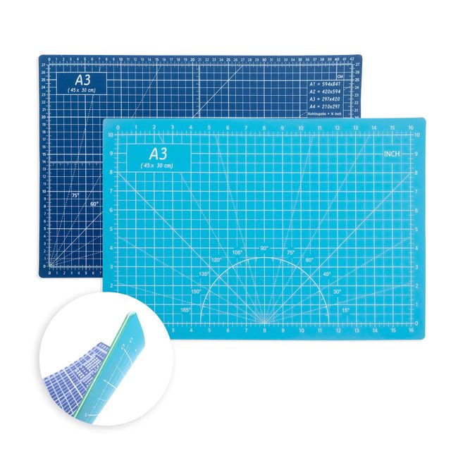 AIRGAME Self Healing Cutting Mat 18"x12" Non-Slip PVC Double Sided 5-Ply A3 Art Craft Rotating Mat,Sewing Crafts Hobby Fabric Precision Scrapbooking Project(Blue/Light blue)