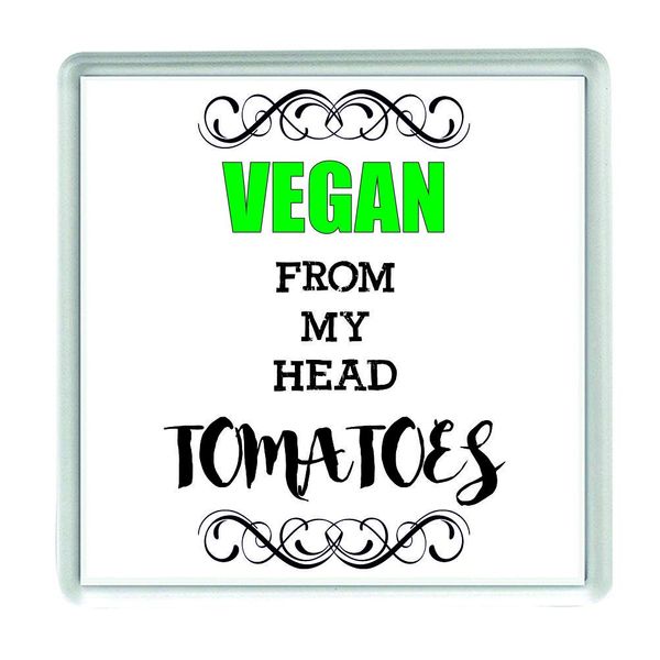 Ecool Vegan from my head tomatoes funny acrylic drinks coaster