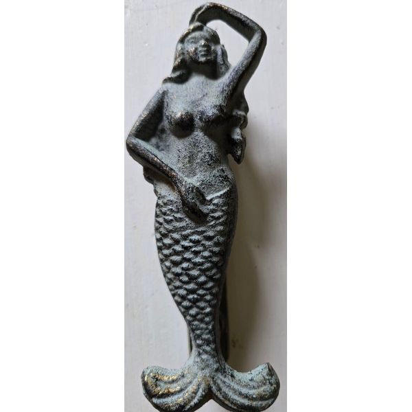 Mermaid Door Knocker Nautical Metal Cast Iron  Green Blue Beach Decor