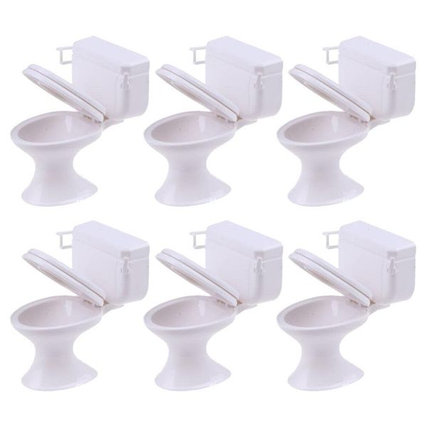 Yardwe 6pcs Mini Toilet Seat Toy, Doll House Furniture 1:12 Miniature Classic Bathroom Toilet Toy Tiny Cake Topper Bathroom Furniture Dollhouse Accessories