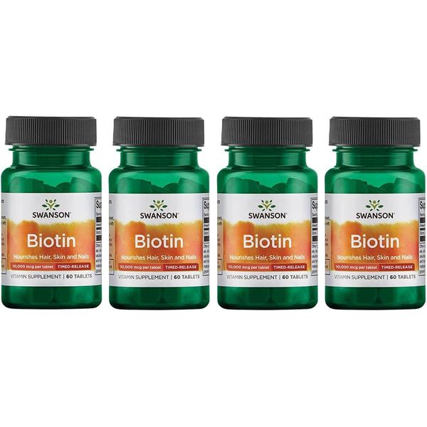 Swanson Biotin - Timed-Release 10,000 mcg 60 Tabs 4 Pack