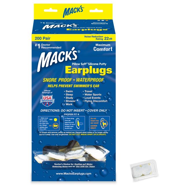Mack's Pillow Soft Silicone Earplugs - 200 Pair Dispenser - The Original Moldable Silicone Putty Ear Plugs for Sleeping, Snoring, Swimming, Travel, Concerts and Studying