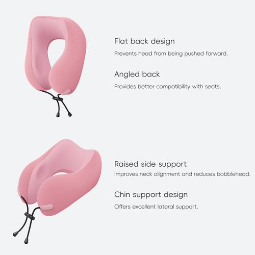 urnexttour Neck Pillow for Travel Memory Foam Design Models Pillows with Zero Eye Pressure 3D Eye Mask and Compact Bag Traveling Essentials Plane Car Flight Rest Sleeping Use Adult, Pink