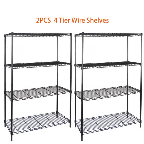 2 PCS 4-Tier Storage Rack Wire Shelving Unit 265 LB Capacity for Office Kitchen