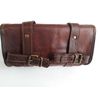 Vintage Motorcycle Genuine Goat Leather 2 Strap Buckle Closure Tool Brown Bag Quick Release Clasp REINFORCED for handlebars,Forks, Sissy Bar - 10"