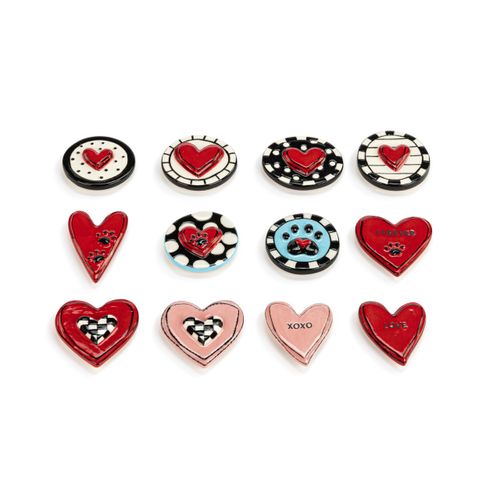 Demdaco Decorative Office Refrigerator Magnets, 2 x 2 Inch Ceramic Stoneware, Heart Inspired - Assorted Set of 12
