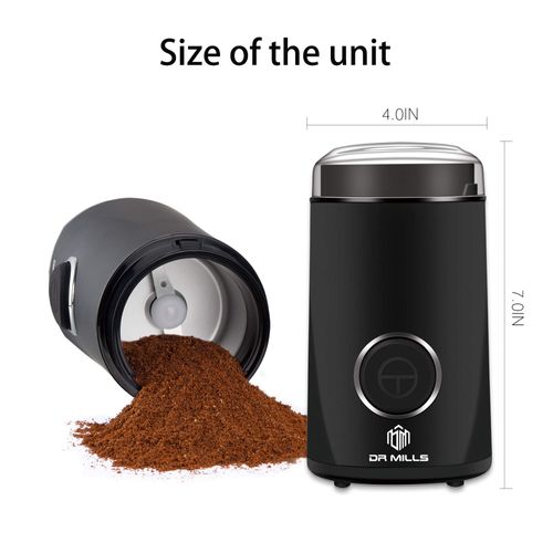 DR MILLS DM-7441 Coffee Grinder Electric, Coffee Bean and Dried Spice Grinder, One Touch Operation, Blade and Cup Made with SUS304 Stainless Steel(Black）