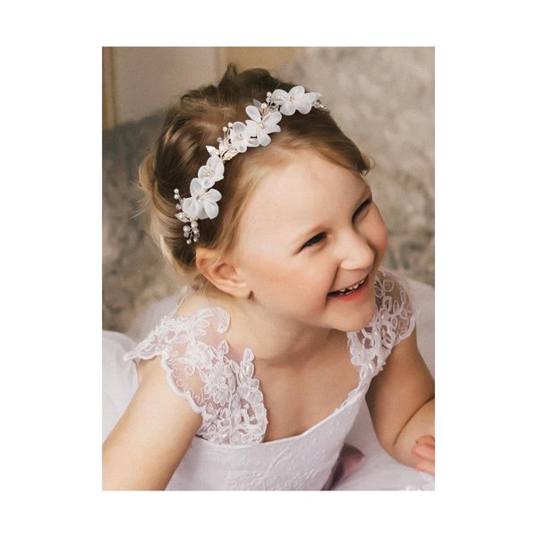 SWEETV Silver Flower Girl Headpiece for Wedding Flower Communion headpiece for girls Flower Girl Headband Princess Crystal Hair Accessories for Birthday Party, First Communion