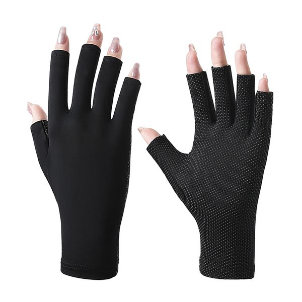 1 Pair of Manicure Protective Gloves, Anti-Uv Gloves, Ice Silk Half-Finger Gloves, Non-Slip Sun Protection Gloves, Suitable for Manicure Lighting to Prevent Blackening (Black)