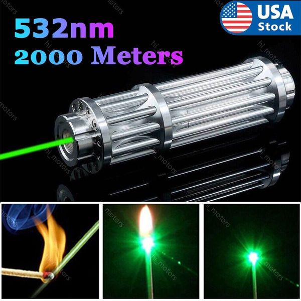 2000 meter 532nm Green Laser Pointer Pen Visible Beam Light Zoom Focus Lazer USA