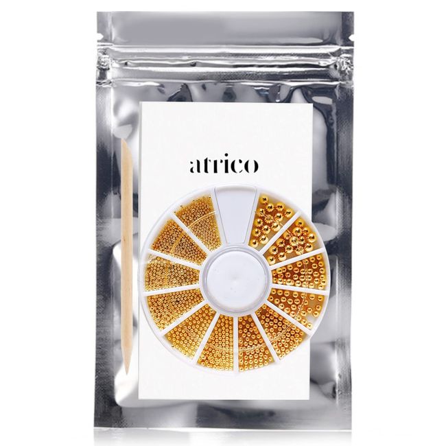 Atrico Brion Grain Gold, 6 Sizes (with Case and Wood Stick), Nail Parts, Handmade Resin Craft