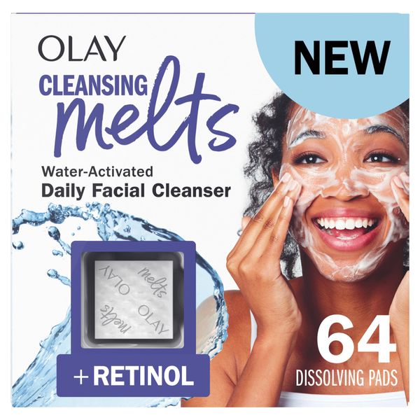 Olay Cleansing Melts + Retinol Face Cleanser, 64 ct. total (2 x 32 ct.), Water-Activated Face Wash to Clean, Tone, and Refresh