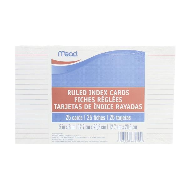 2 Pack Mead Index Cards, Ruled, 5in X 8in, 25 Ct