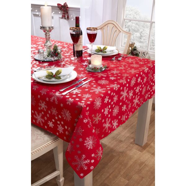 Emma Barclay Snowflake - Table Cloth in Red - 63" (160cm) Round