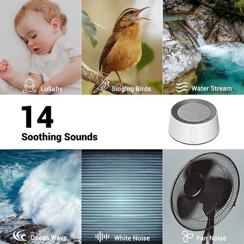 BGOVERSS White Noise Sound Machine with 14 Soothing Sounds and 10 Levels Night Light for Sleeping, 5 Timers and Memory Feature Plug in Sound Machine for Nursery Baby Kids Adults, White