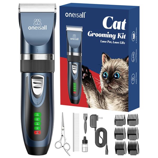 oneisall Cat Clippers for Matted Hair, Quiet Cat Shaver for Long Hair, Cordless Cat Hair Trimmer for Grooming, 2 Speed Pet Shaver Cat Grooming Kit for Cats Small Dogs Animals (Blue)