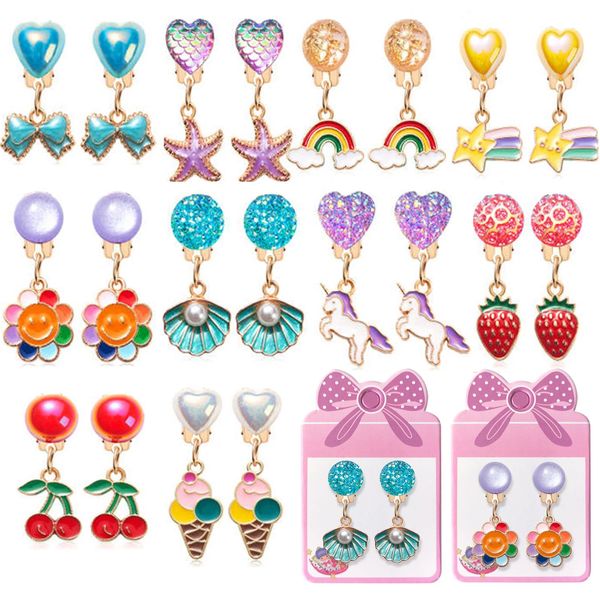 Clip on Earrings for Girls, 10 Pairs Kids Clip on Earrings, Cute Toddler Earrings Party Favor, Dangle Stick on Earrings for Little Girls Pretend Princess Play Jewelry Set