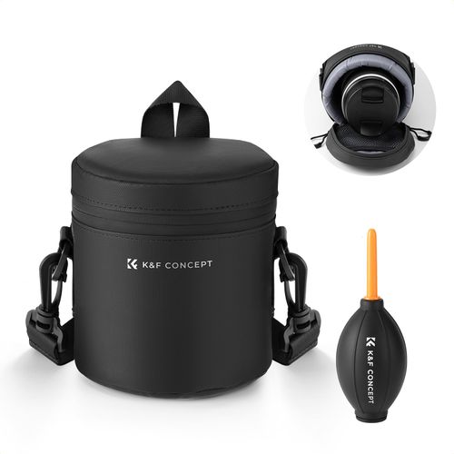K&F Concept Camera Lens Pouch Case, Waterproof Zipper Protective Bag, Shockproof All-round Carry Bag for DSLR SLR Lens Size Below 2.9" x 4.5" (D x H)