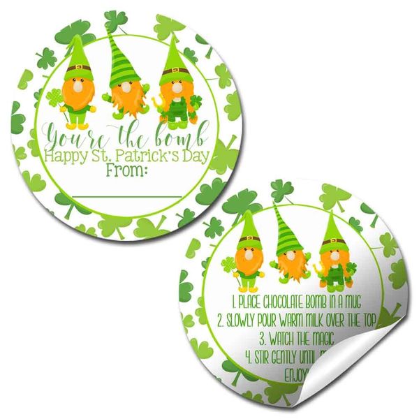 You're The Bomb Gnome Themed St. Patrick's Day Hot Cocoa Bomb Sticker Labels, Total of 40 2" Circle Stickers (20 sets of 2) by AmandaCreation