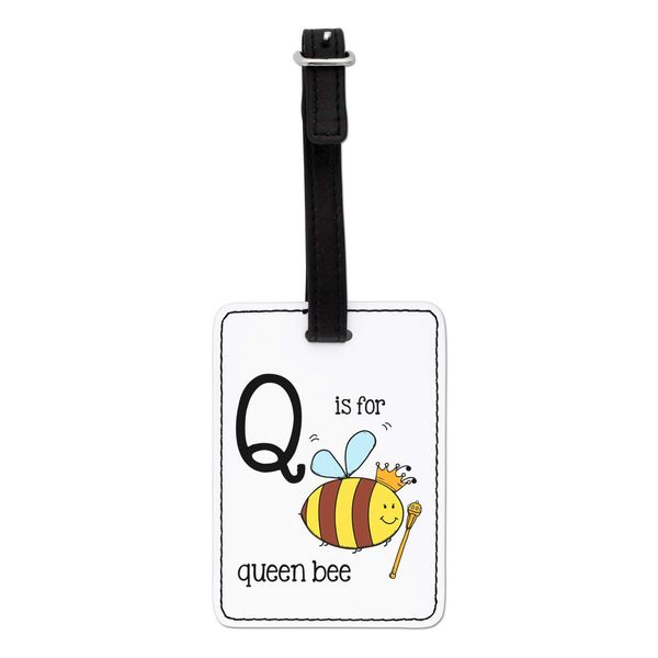 Gift Base Letter Q is for Queen Bee Visual Luggage Tag with Black Strap