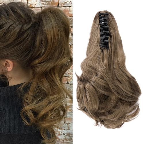 Cybelleza 12 inch Ponytail Hair Extension Curly Wavy Claw Jaw on Long Short Cute Pony Tails Clip in Hair Extensions Hairpieces Synthetic for Women (Ash Blonde)