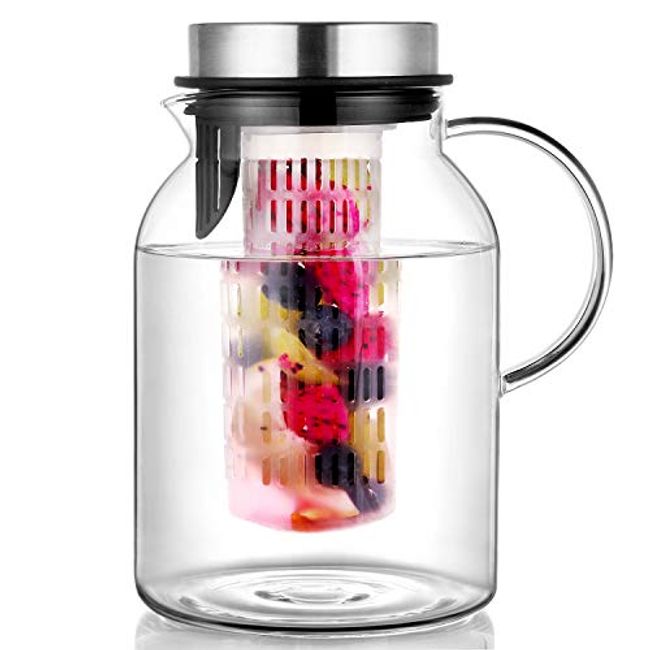 Glass Pitcher with Lid and Spout - High Heat Resistance Pitcher for  Hot/Cold
