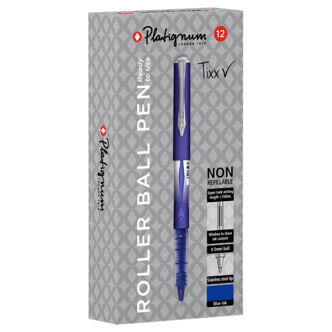 Platignum Tixx Blue Gel Ink Roller Ball Pen [Pack of 12] 1500 m Writing Length [Ref: 50457]