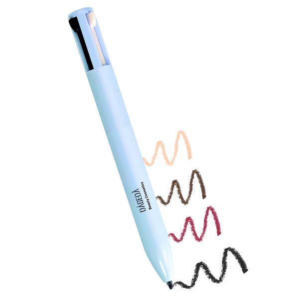 Prreal Penna per trucco 4 in 1, eyebrow Pencil & eyeliner & Lip Liner & Highlighter Pen, All in One Makeup Pen Waterproof Eye, Lip and Face Makeup, 4 Color Multi-Function Beauty Pencil (Blue B)