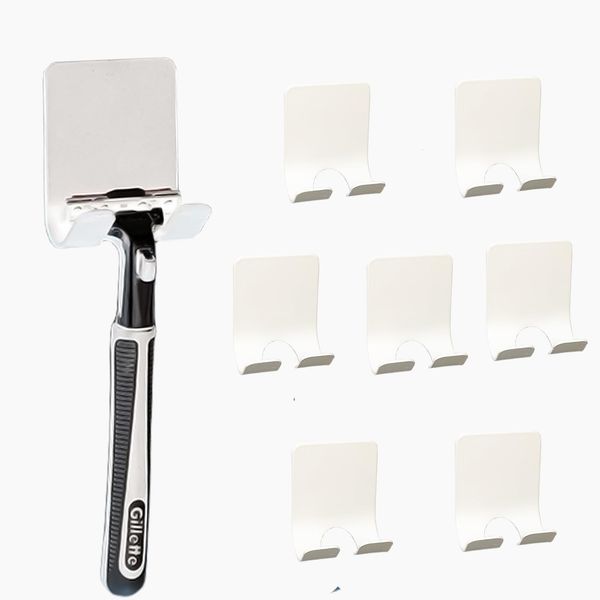 Echehi 8pcs Razor Holder for Shower, Self-Adhesive Stainless Shaver, Coat Hooks, Towel Holder, Door Hooks, Bathroom Hooks, White