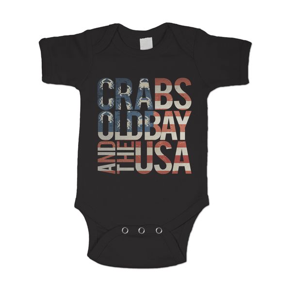 Crabs, OLD BAY, & The USA (Black) / Baby Onesie - 12 Months / Black