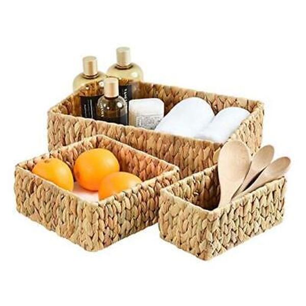 Wicker Baskets for Organizing 3Pack, Large and Small Wicker Water Hyacinth