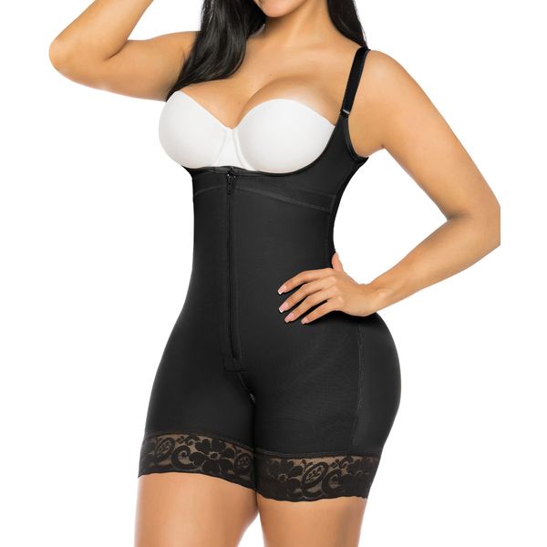 YIANNA Shapewear Damen Bauchweg Stark Formend Body Shaper Mieder Taillenformer Bodyformer Miederbody Fajas Colombianas mit Bein Shaping Schwarz 7212 2XL