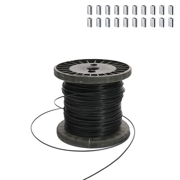 XMRISE Black Vinyl Coated 304 Stainless Steel Wire Rope Cable Line Length 328FT / 100 Meters 1 x 7 Construction Braided, Dia0.018inches/0.45mm