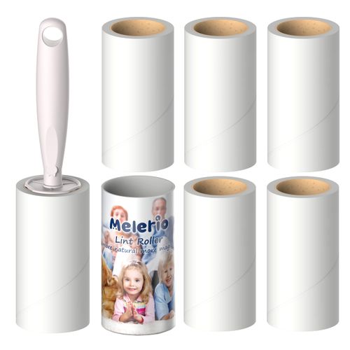 MELERIO Lint Rollers 6 Refills Full 420 Sheets with Protective Cover,1 handle with 6 Extra Sticky Lint Roller Set for Clothes, Sofa, Bed and Carpet, Lint Roller for Pet hair, Cat Hair, Dog Hair, Dust