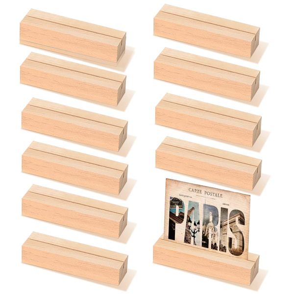 VicBou 10 PCS Wood Place Card Holders, Wood Table Number Holders, Stands Picture Holder, Wooden Card Holder for Home Wedding, Party, Decoration, Photo Display