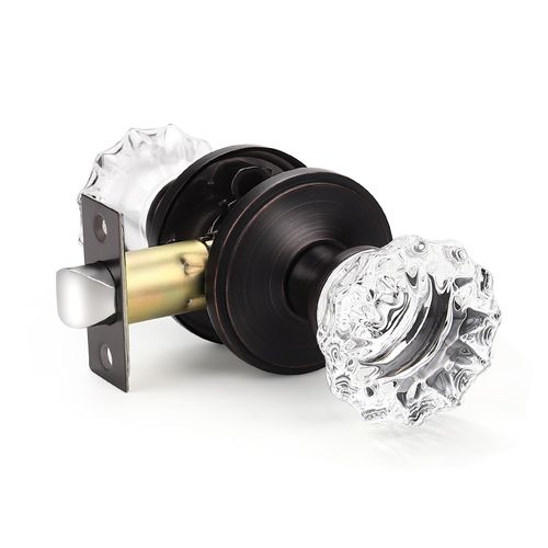 KNOBWELL Regency Fluted Glass Door Knob with Victorian Plate Rosettes in Oil Rubbed Bronze (Passage Hall/Closet)